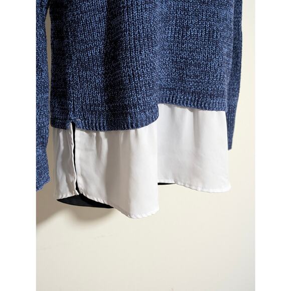 Faded Glory Navy Blue Knit Sweater with Layered Chiffon Trim Hem Large - Picture 4 of 6